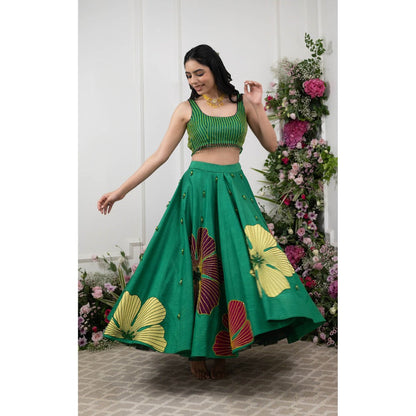 Kiran Kalsi Green Embroidered Half Lehenga and Blouse (Set of 2)