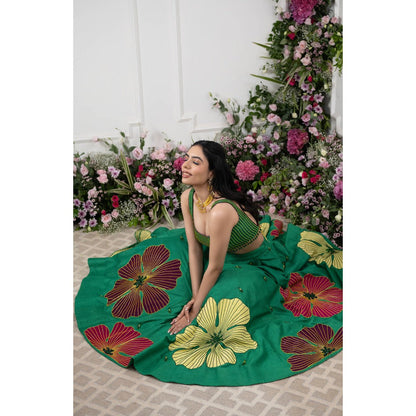 Kiran Kalsi Green Embroidered Half Lehenga and Blouse (Set of 2)