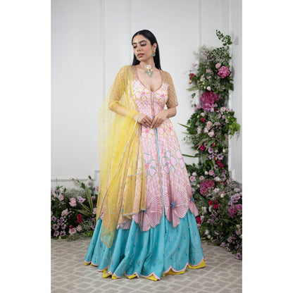 Kiran Kalsi Multi-Color Embroidered Kurta with Lehenga and Dupatta (Set of 3)