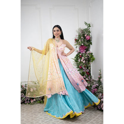 Kiran Kalsi Multi-Color Embroidered Kurta with Lehenga and Dupatta (Set of 3)