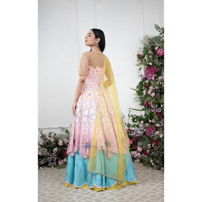 Kiran Kalsi Multi-Color Embroidered Kurta with Lehenga and Dupatta (Set of 3)