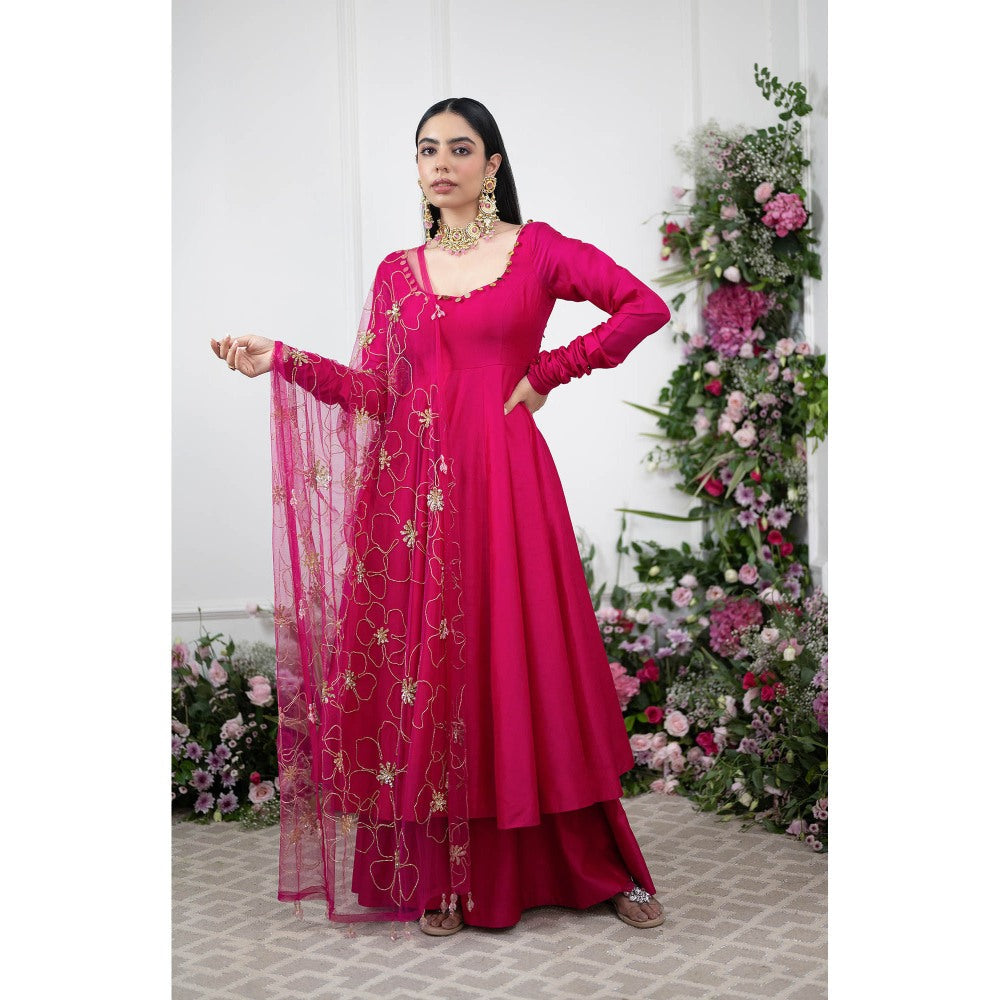 Kiran Kalsi Pink Anarkali Kurta with Sharara and Dupatta (Set of 3)