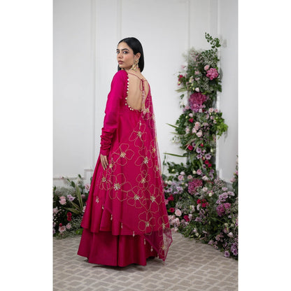 Kiran Kalsi Pink Anarkali Kurta with Sharara and Dupatta (Set of 3)