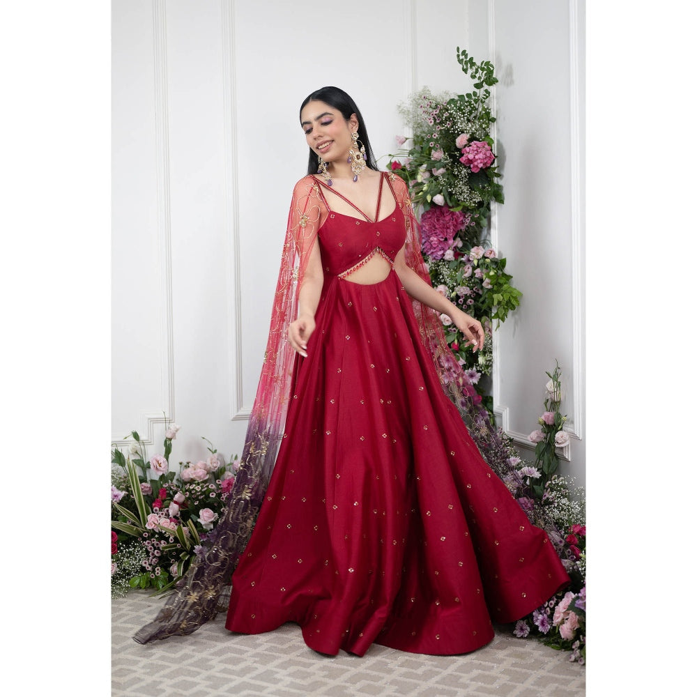 Kiran Kalsi Red Embellished and Sequined Maxi Dress