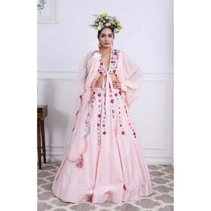 Kiran Kalsi Blush Pink Sequined Lehenga with Blouse and Dupatta (Set of 3)