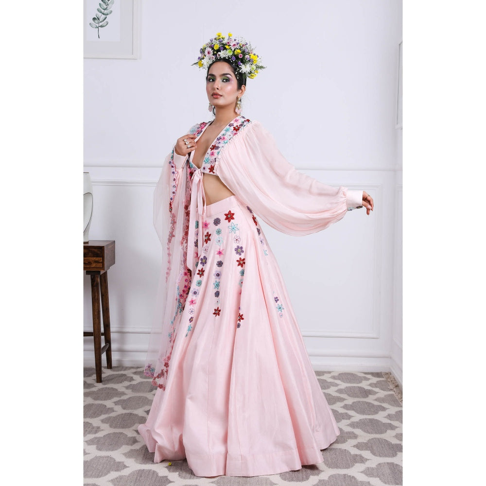 Kiran Kalsi Blush Pink Sequined Lehenga with Blouse and Dupatta (Set of 3)