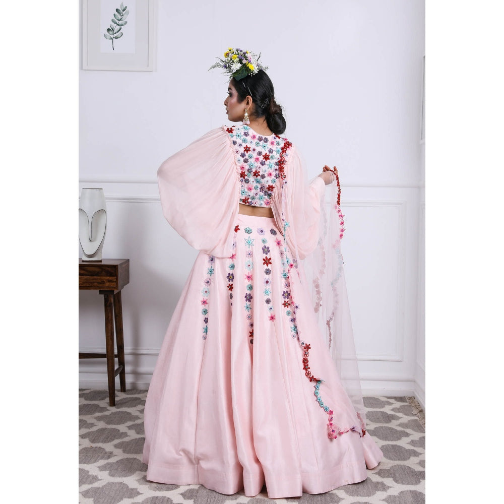 Kiran Kalsi Blush Pink Sequined Lehenga with Blouse and Dupatta (Set of 3)