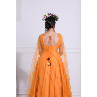 Kiran Kalsi Orange Sequined Maxi Dress (Set of 2)