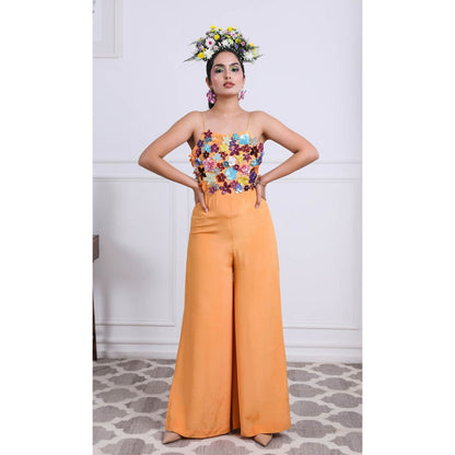 Kiran Kalsi Orange 3D Embellished Jumpsuit