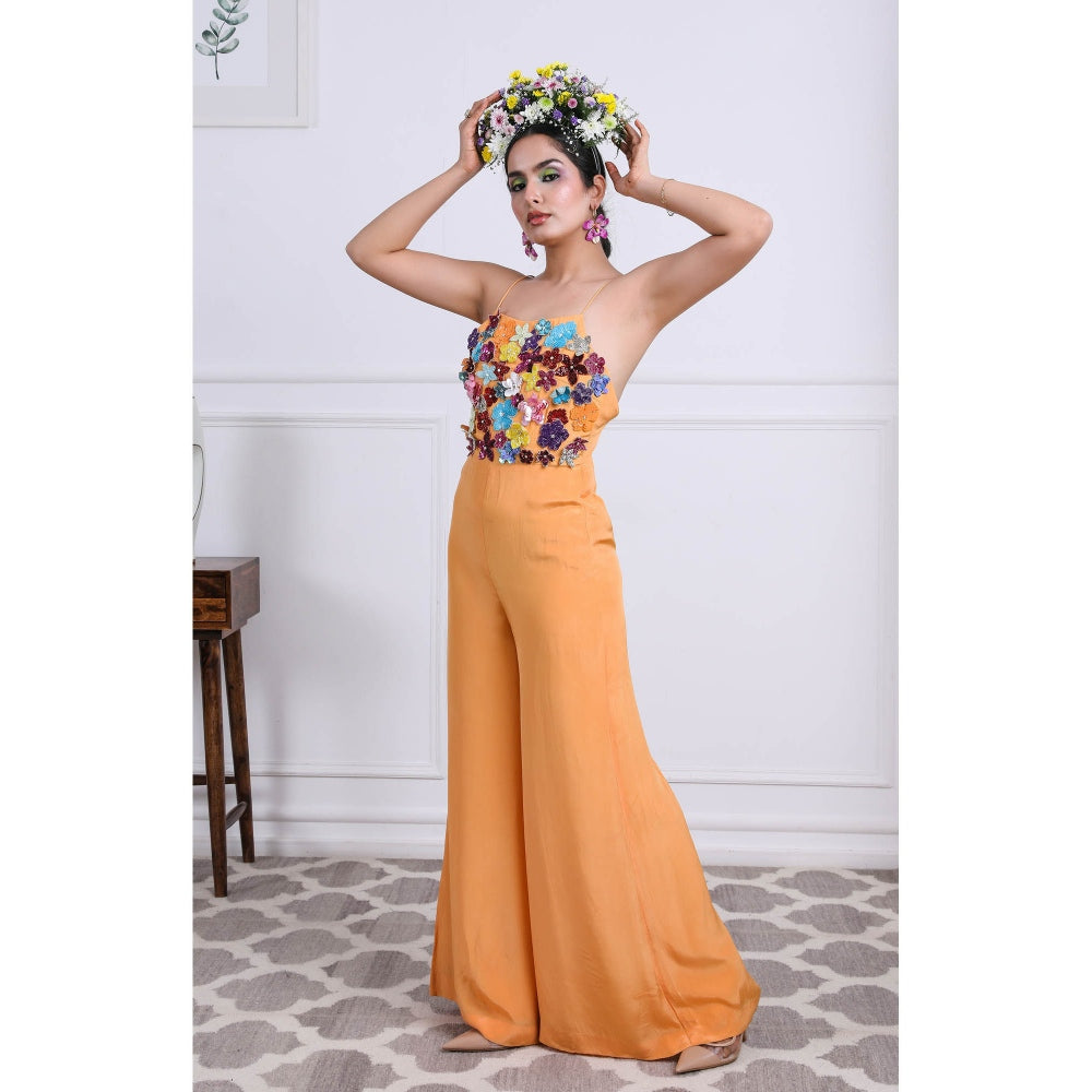 Kiran Kalsi Orange 3D Embellished Jumpsuit