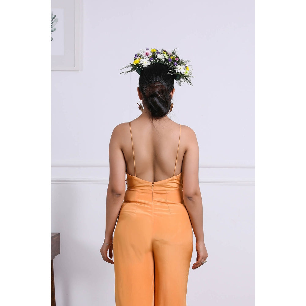 Kiran Kalsi Orange 3D Embellished Jumpsuit