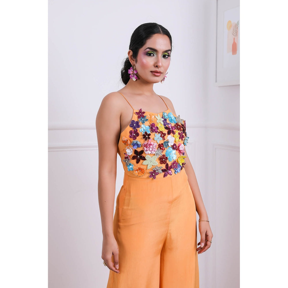 Kiran Kalsi Orange 3D Embellished Jumpsuit