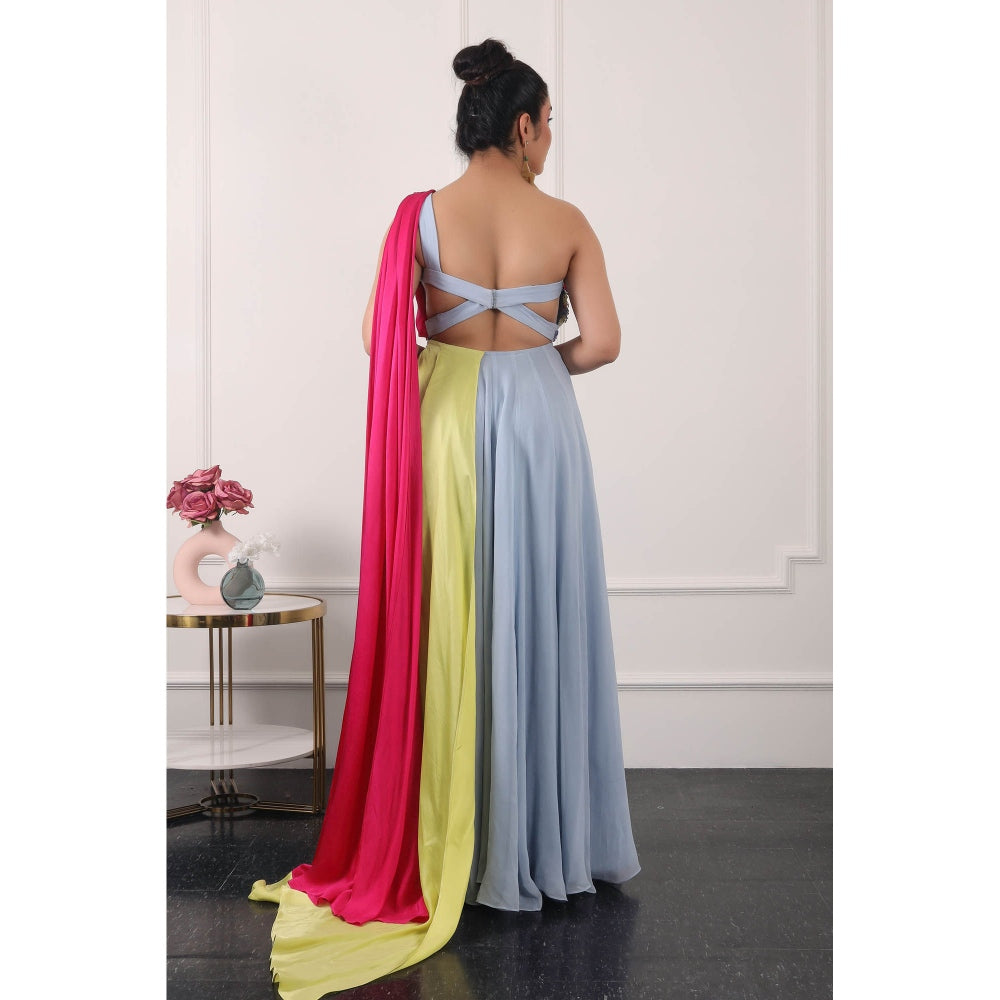 Kiran Kalsi Powder Blue 3D Floral Embroidered Maxi Dress