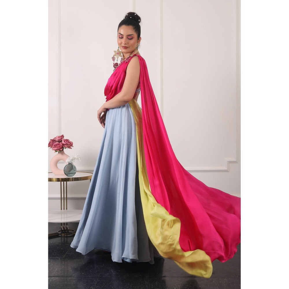 Kiran Kalsi Powder Blue 3D Floral Embroidered Maxi Dress