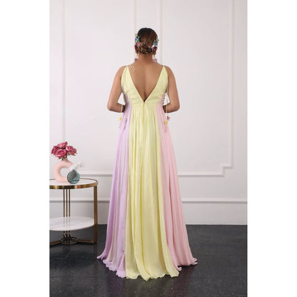 Kiran Kalsi Multi-Color 3D Floral Embroidered Maxi Dress