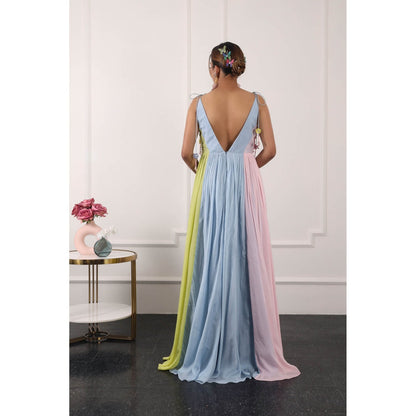 Kiran Kalsi 3D Floral Embroidered Multi-Color Maxi Dress (Set of 2)