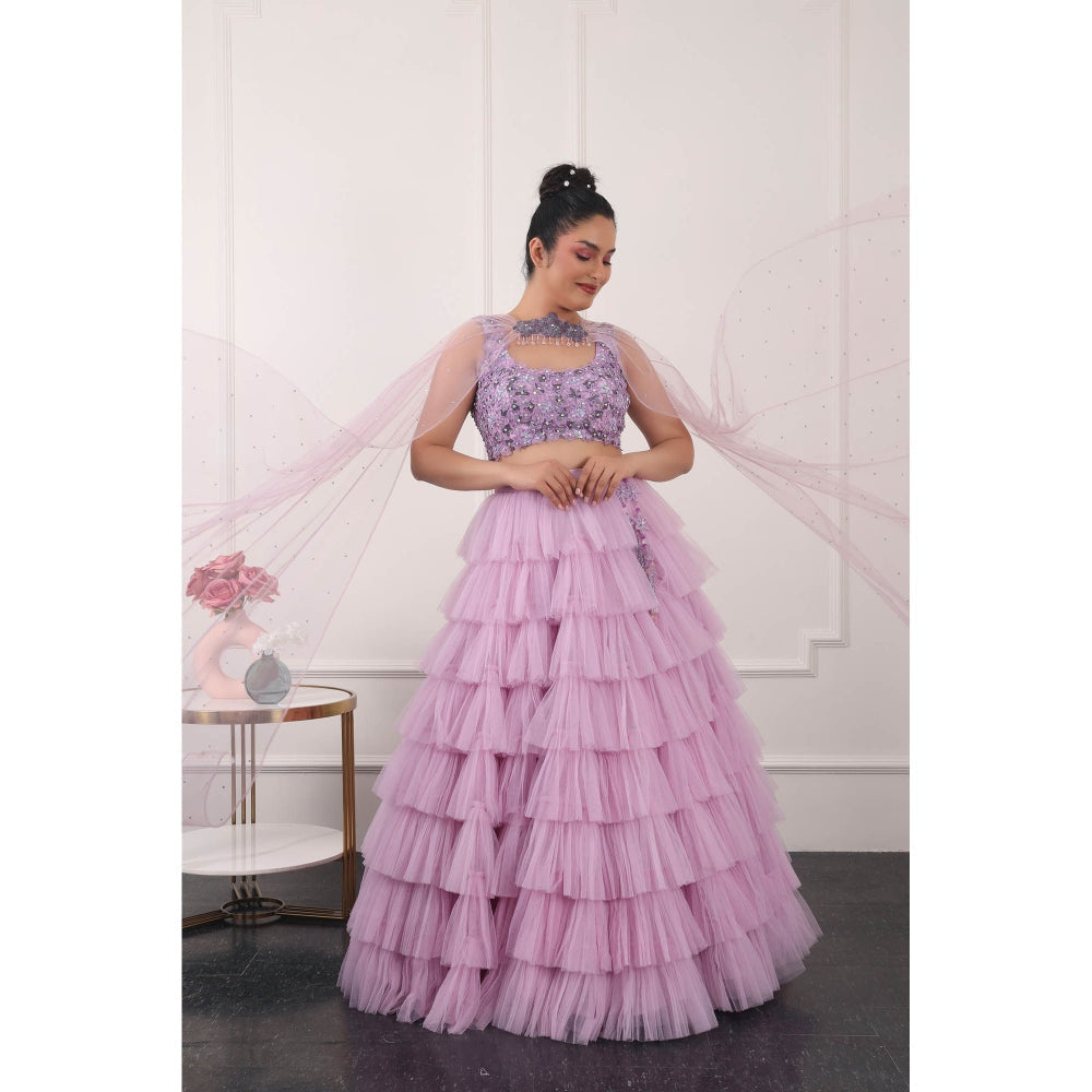 Kiran Kalsi Lavender 3D Embroidered Lehenga with Blouse and Dupatta (Set of 3)