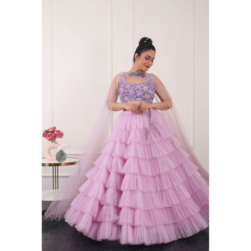 Kiran Kalsi Lavender 3D Embroidered Lehenga with Blouse and Dupatta (Set of 3)