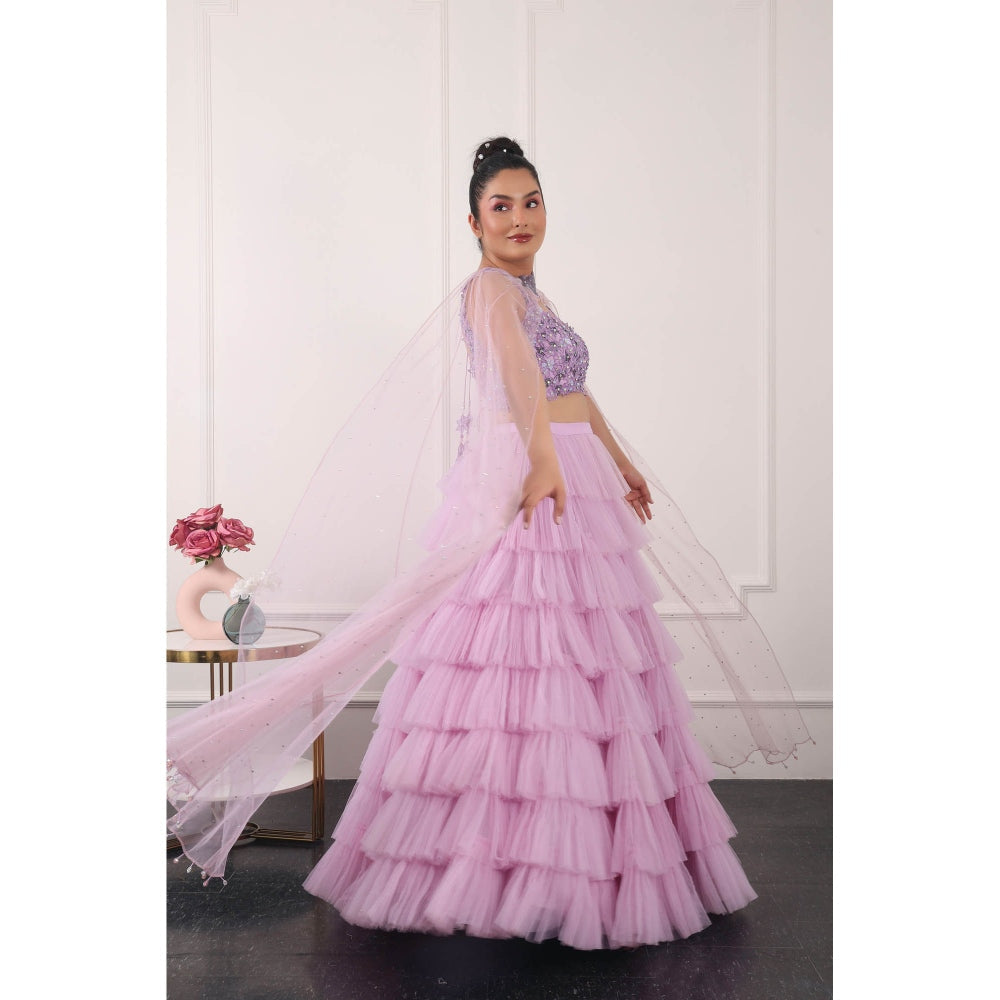 Kiran Kalsi Lavender 3D Embroidered Lehenga with Blouse and Dupatta (Set of 3)