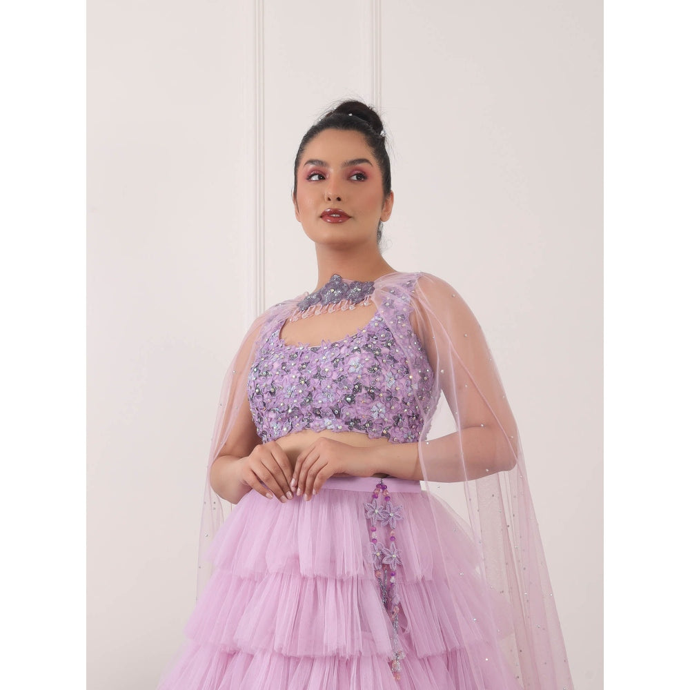 Kiran Kalsi Lavender 3D Embroidered Lehenga with Blouse and Dupatta (Set of 3)