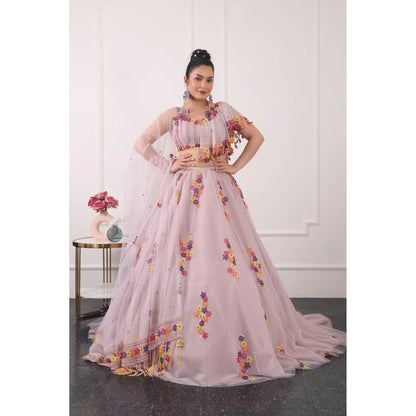 Kiran Kalsi Women Lavender 3D Embroidered Lehenga with Blouse and Dupatta (Set of 3)