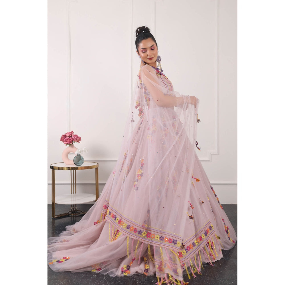 Kiran Kalsi Women Lavender 3D Embroidered Lehenga with Blouse and Dupatta (Set of 3)