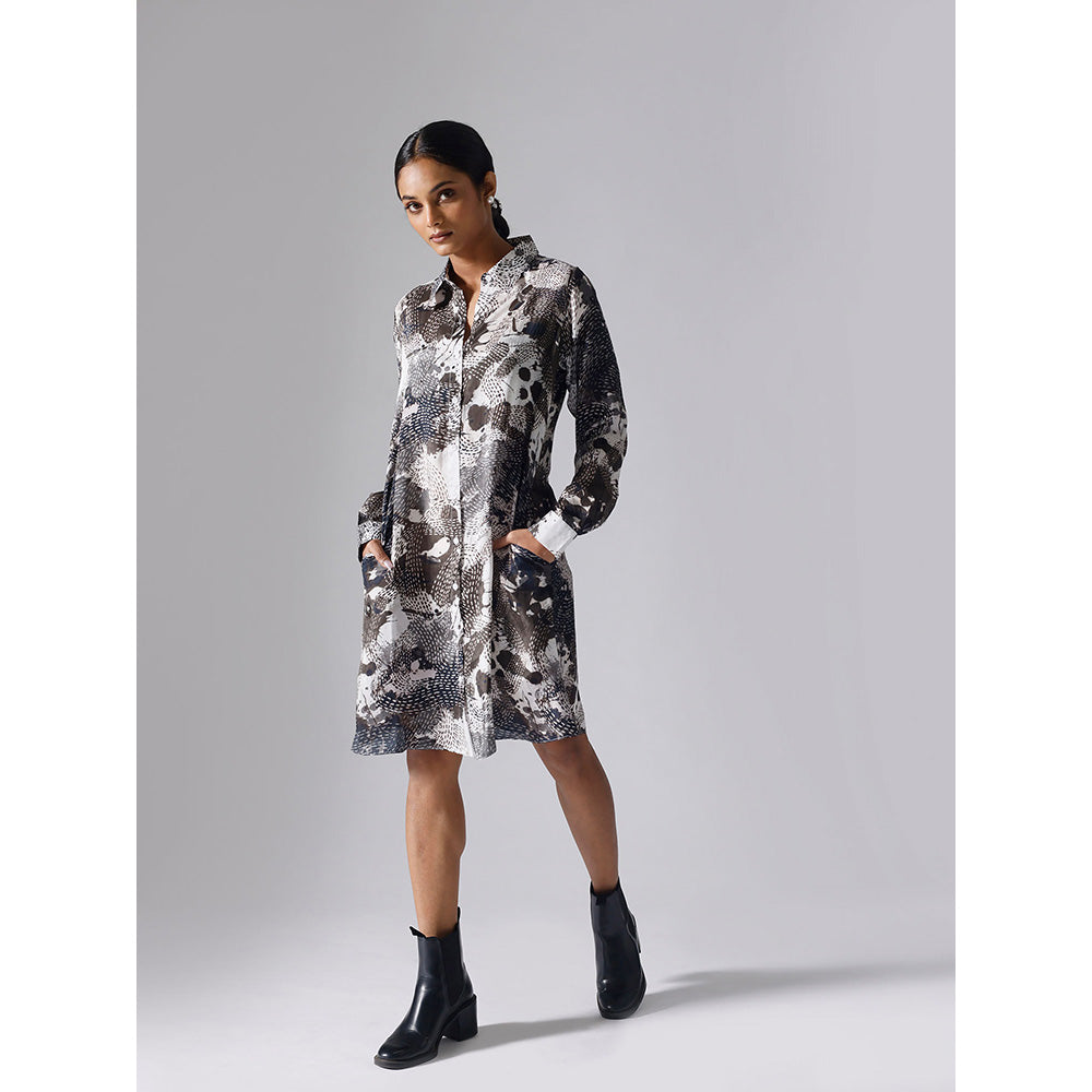 Klad Dash Monochrome Collar Neck Shirt Dress with Belt (Set of 2)