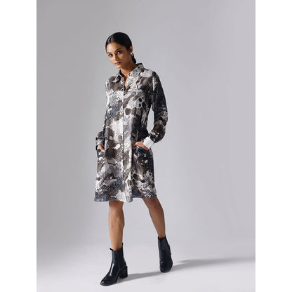 Klad Dash Monochrome Collar Neck Shirt Dress with Belt (Set of 2)