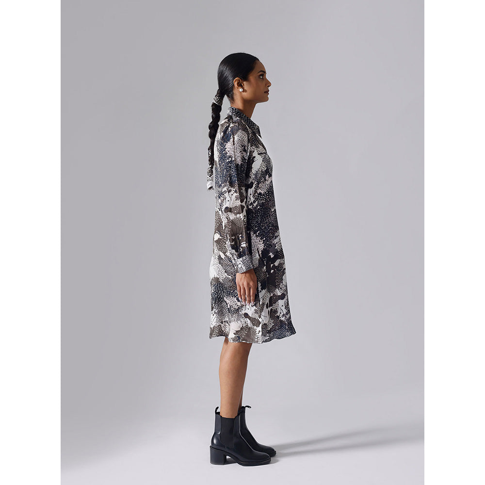 Klad Dash Monochrome Collar Neck Shirt Dress with Belt (Set of 2)
