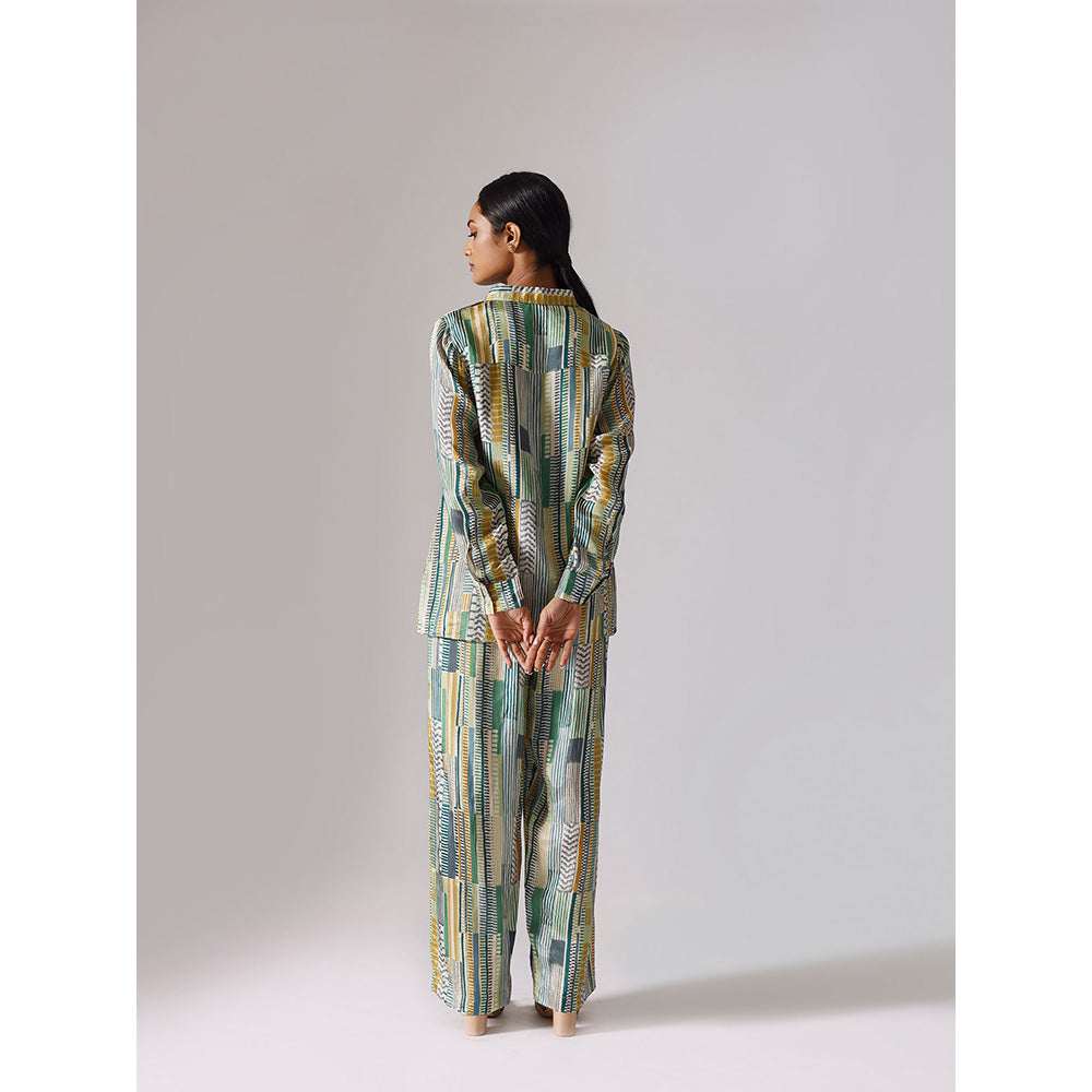 Klad Geometric Green Collar Neck Elastic Co-Ord (Set of 2)