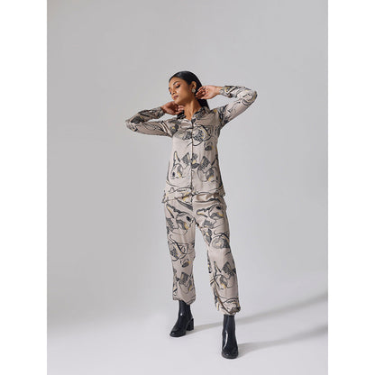 Klad Reflect Grey Printed Collar Neck Shirt