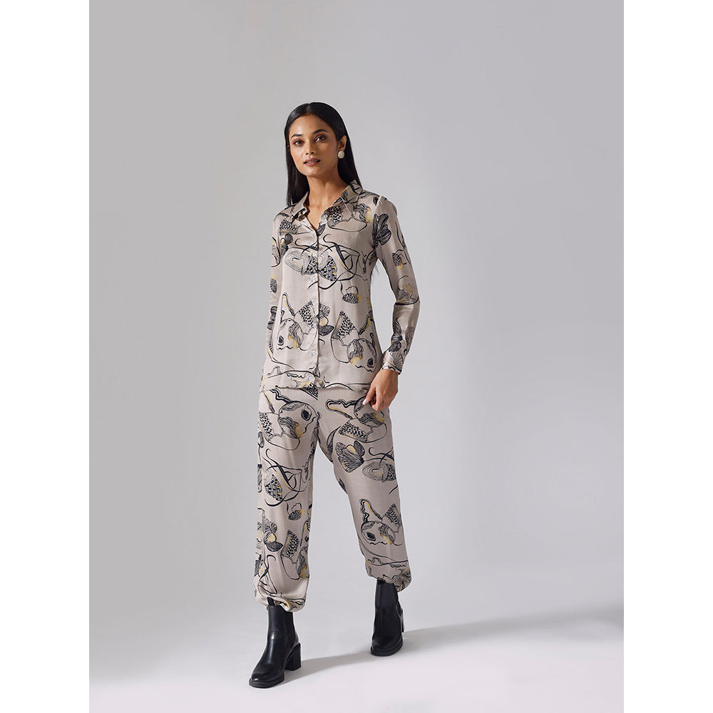 Klad Reflect Grey Printed Collar Neck Shirt