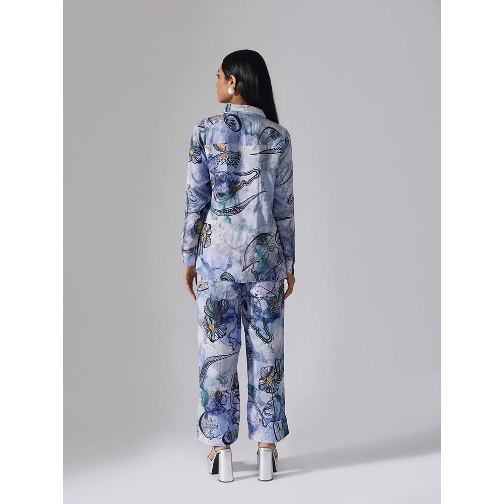 Klad Reflect Marbled Blue Printed Collar Neck Shirt