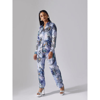 Klad Reflect Marbled Blue Printed Collar Neck Shirt