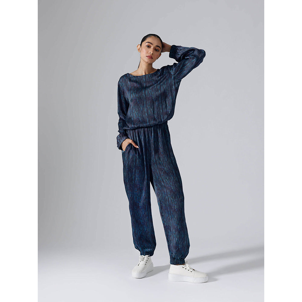 Klad Abstract Print Lines Cyan Co-Ord (Set of 2)