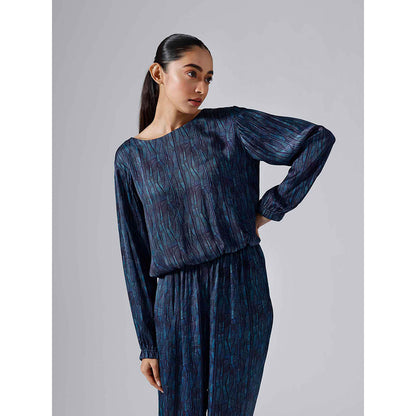 Klad Abstract Print Lines Cyan Co-Ord (Set of 2)