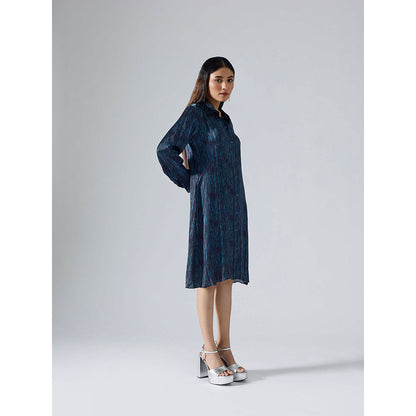 Klad Abstract Lines Cyan Shirt Dress with Belt (Set of 2)