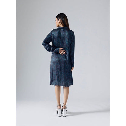 Klad Abstract Lines Cyan Shirt Dress with Belt (Set of 2)