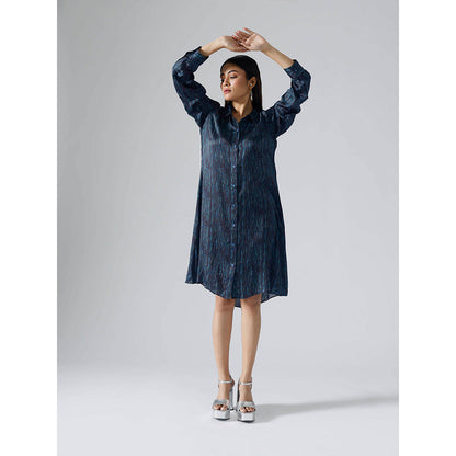 Klad Abstract Lines Cyan Shirt Dress with Belt (Set of 2)