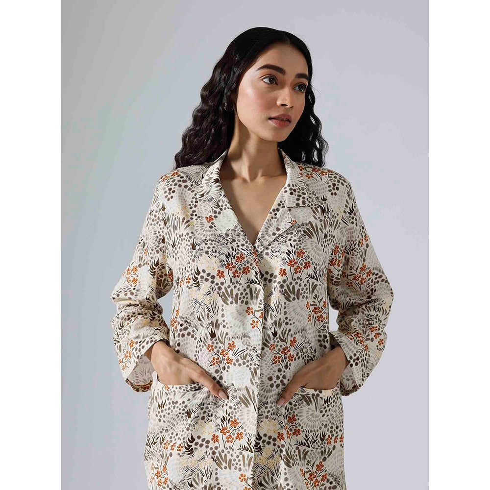 Klad White Garden Floral Front Pockets On Shirt with Shorts (Set of 2)