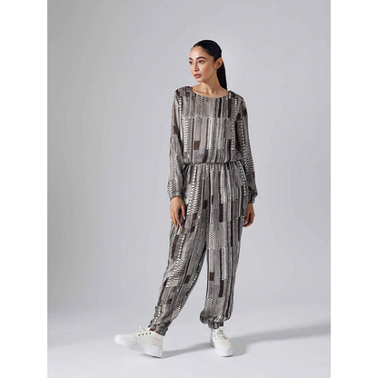 Klad Geometric Brown Round Neck Co-Ord (Set of 2)