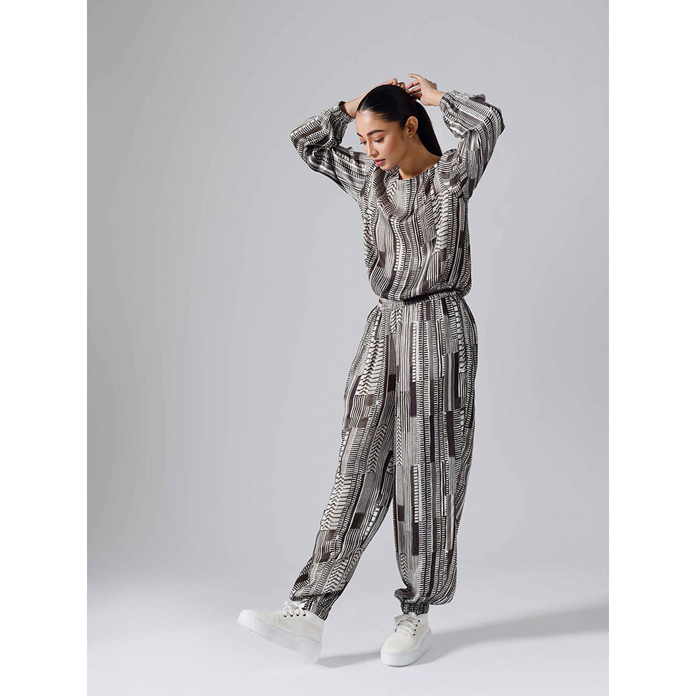 Klad Geometric Brown Round Neck Co-Ord (Set of 2)