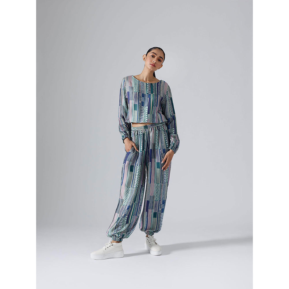 Klad Geometric Teal Round Neck Co-Ord (Set of 2)