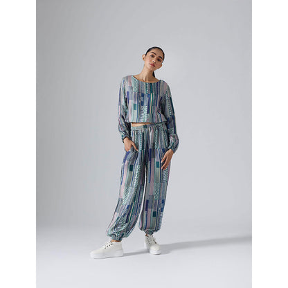 Klad Geometric Teal Round Neck Co-Ord (Set of 2)