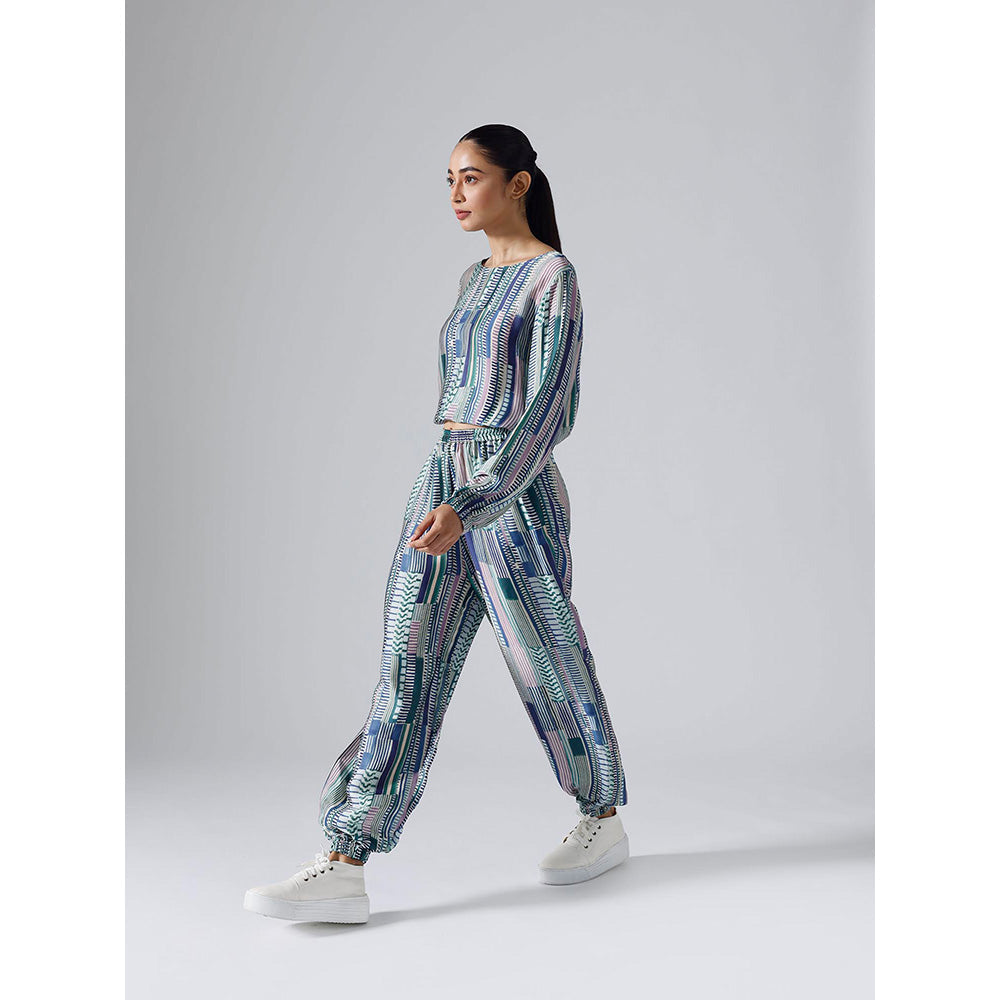 Klad Geometric Teal Round Neck Co-Ord (Set of 2)