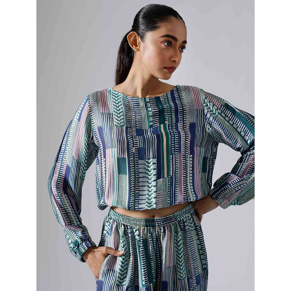 Klad Geometric Teal Round Neck Co-Ord (Set of 2)