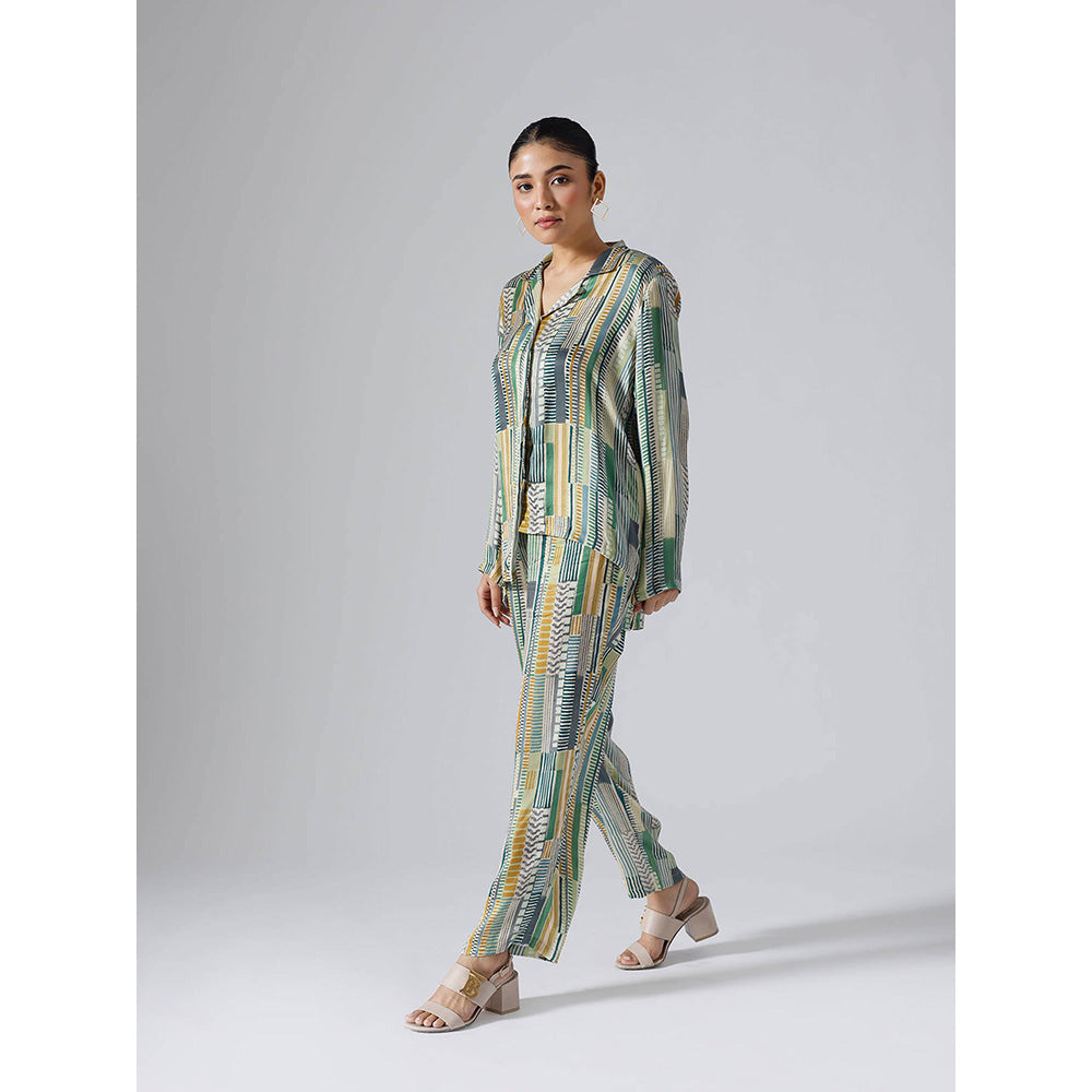 Klad Geometric Green Collar Neck Co-Ord (Set of 2)