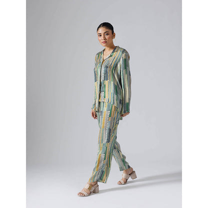 Klad Geometric Green Collar Neck Co-Ord (Set of 2)