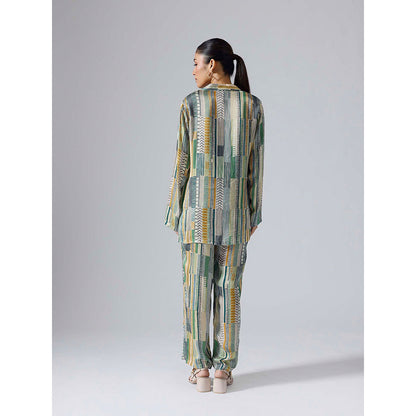 Klad Geometric Green Collar Neck Co-Ord (Set of 2)