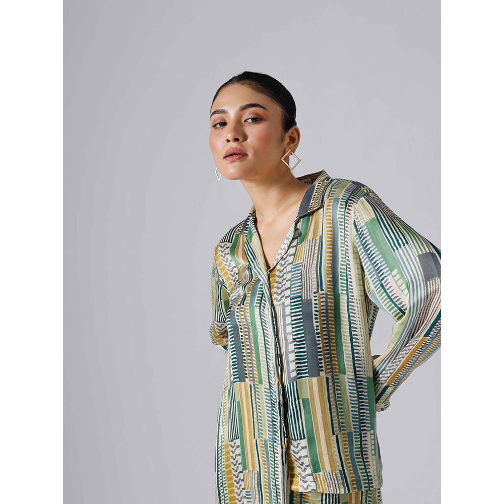 Klad Geometric Green Collar Neck Co-Ord (Set of 2)